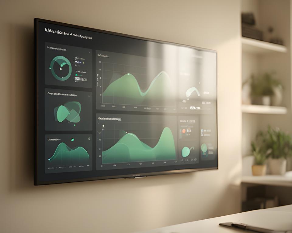 A modern AI dashboard with layered charts and predictive panels
